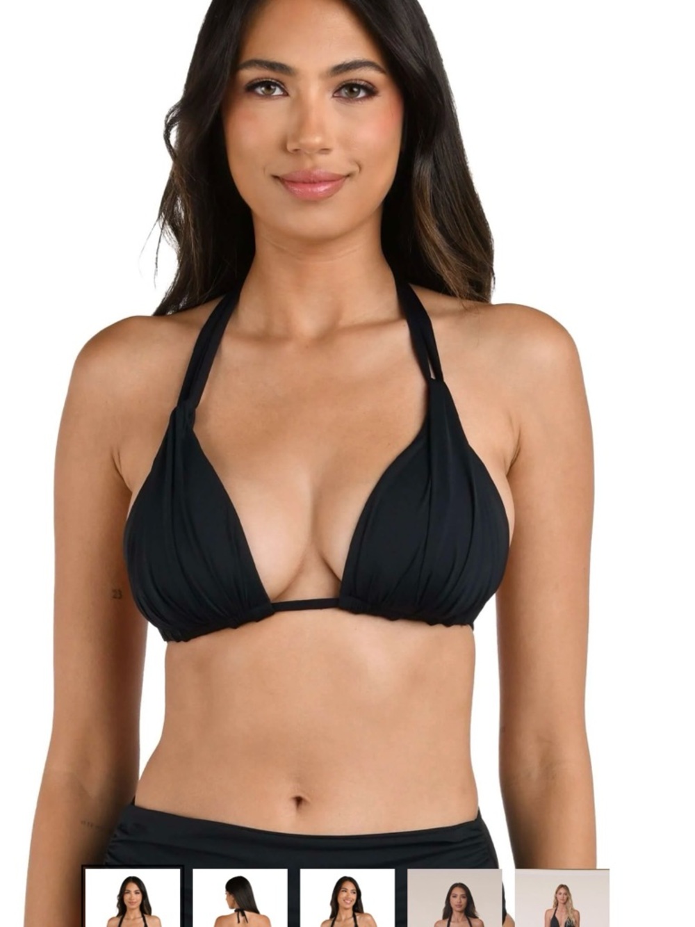NWT La Blanca Black Halter Triangle Bikini Top- size 8